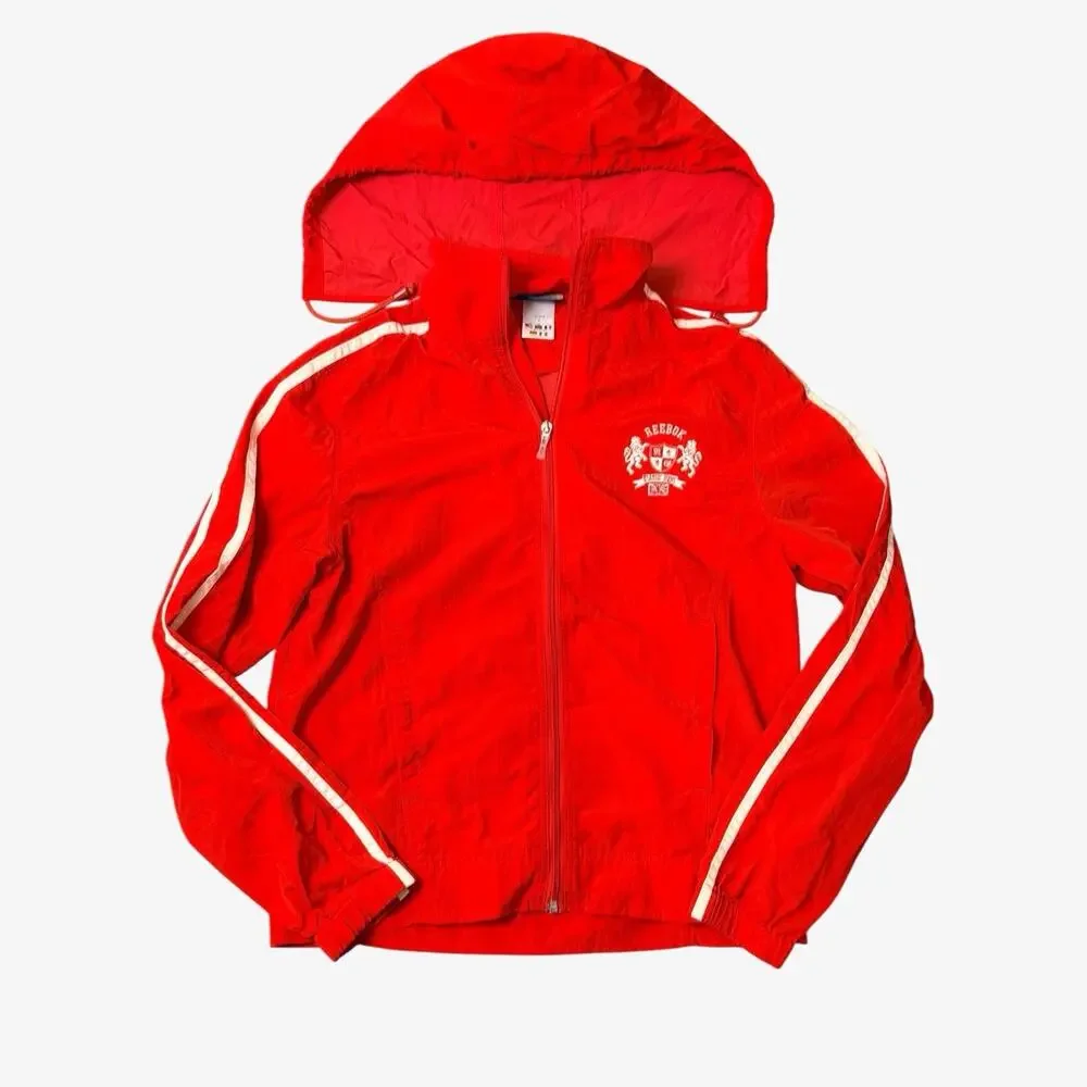 Reebok Classic Red Full Zip Classic Windbreaker With Crest And Hood Mens Small